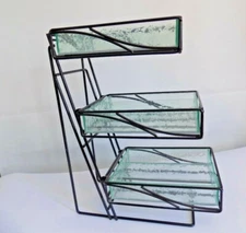 Cal-Mil / Black 3-Tier Metal Flatware / Condiment Display with Faux Glass