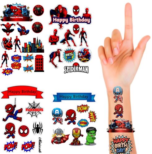 4 Sheets Spider-man Super-man Temporary Tattoo For Kids Children Birthday Tattoo - Picture 1 of 2