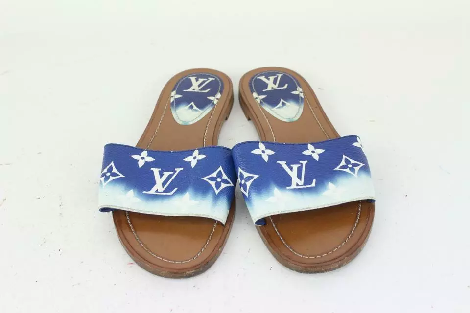 Louis Vuitton 36.5 Women's Blue Escale Lock It Mules Sandals