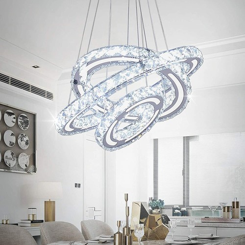 Modern Round 3 Ring Crystal 52W LED Pendant Lamp Chandelier Ceiling light Decor - Picture 6 of 12