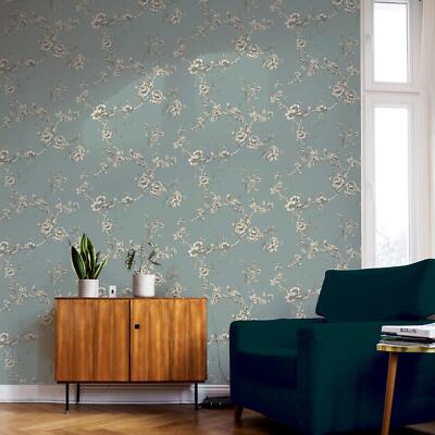 World of Wallpaper Chinoise Floral Trail Oriental Birds Tapete Blau 900102