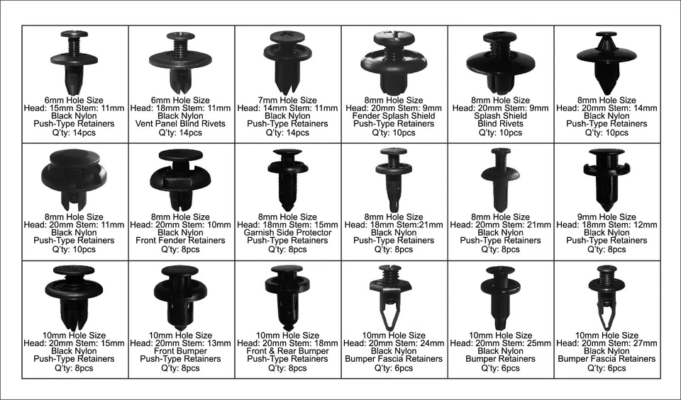 Swordfish 60020 - 164 piezas Honda tipo empuje retenedor sujetador clip surtido Foto 2 de 4