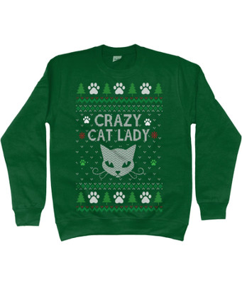 UNISEX VERRÜCKTE KATZE DAMEN WEIHNACHTSPULLOVER, KATZENLIEBHABER WEIHNACHTSPULLOVER GRÜN