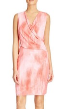 T TAHARI 'Seraphina' ~ Pink Tie Dye Crepe Surplice Shift Party Dress M NEW $148