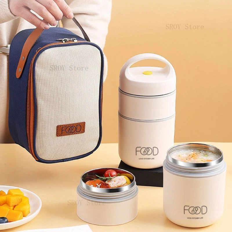 Stainless Steel Vacuum Thermal Lunch Box Insulated Lunch Bag Food