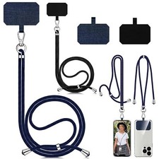 2 PCS Universal Cell Phone Lanyard Crossbody Patch Adjustable Strap Blue/Black