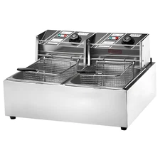 5000W Commercial Electric Deep Fryer 12L Dual Tank Stainless Steel Fry Basket