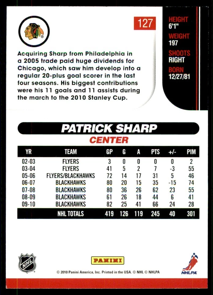 2010-11 Score Patrick Sharp #127 - Image 2 of 2
