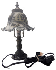 American Winter Scene From The Currier And Ives Collection Painted Glass Lamp