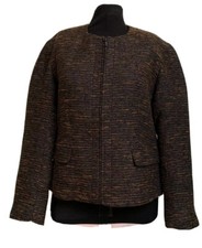 Coldwater Creek Black Brown Variegated Blazer Jacket-Zip Close-Poly Blend-PM