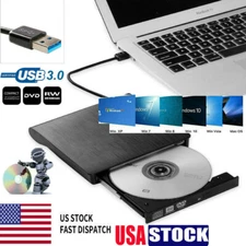 Slim USB3.0 External CD DVD RW Drive Writer Burner Player For Win10 11 Laptop PC