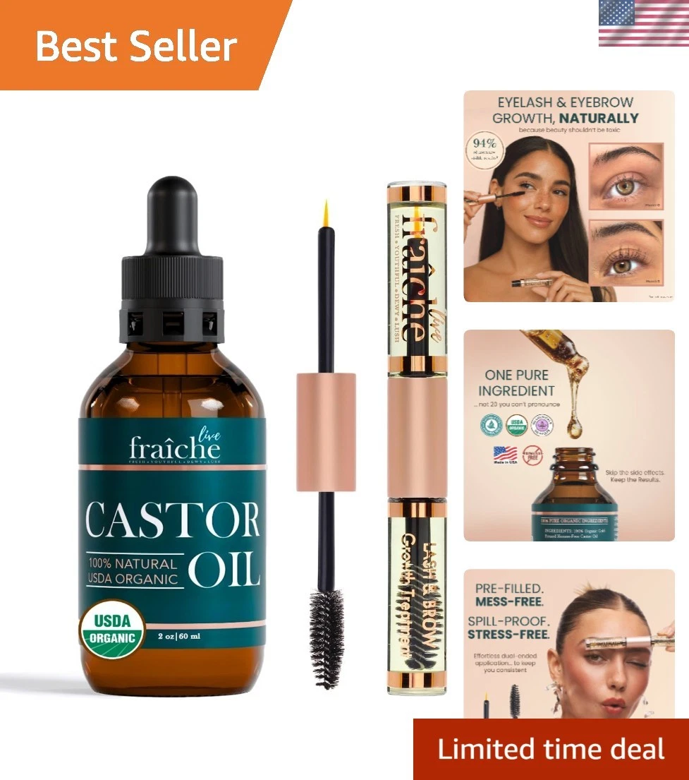 Organic Castor Oil Lash Serum for Eyelash & Eyebrow Growth – 2oz Gift Set