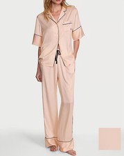 NEW VICTORIA S SECRET Satin Pajama Set Blush Pink Short Sleeve Top Pants Size M