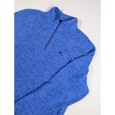 Tommy Bahama Mens Large Blue Heathered Quarter Zip Fleece Pullover Marlin Logo