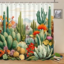 Cactus Shower Curtains Tropical Plants and Flowers Succulent Flower Desert Mo