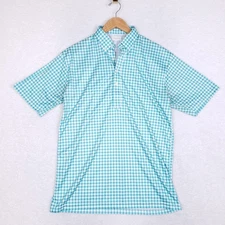 Collars & Co Dress Collar Polo Shirt Large Gingham Aqua Button Down Performance
