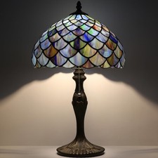 Tiffany Table Lamp Stained Glass Reading Lamp Blue Fishscales Style