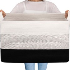 Extra Large Blanket Basket, 95L Cotton Rope Woven Laundry Basket,
