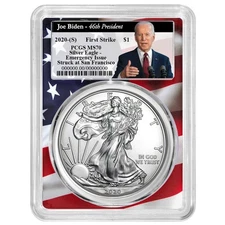 2020 (S) $1 American Silver Eagle Emergency Production PCGS MS70 FS Biden 46th