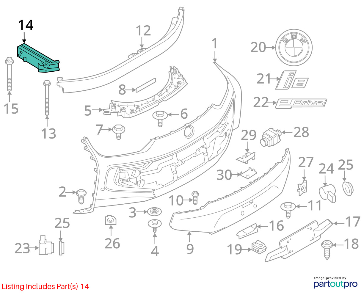 BMW I8 I12 I15 Rear Right Bumper Deformation Element Bracket  2014 - 2020 OEM