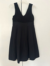Eliza J Black Fit & Flare Dress 6 V-Neck Sleeveless Pleated Lined Zip Pockets