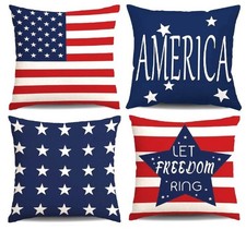 4th of July Throw Pillow Covers 18x18in Set of 4,Patriotic Pillow Case for In...