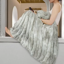 Ultra Soft Faux Rabbit Fur Throw Blanket, Cozy Fuzzy Blanket for Couch Bed, P...
