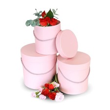 Set of 3 Pink Round Flower Boxes, Luxury Gift, Floral Arrangements, Empty