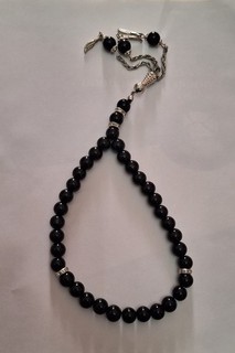 Elegant Black Prayer Beads Featuring Metallic Tassels And Decorative Crystal