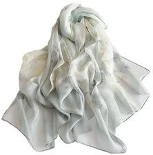 100% Silk Scarf Women neckerchief thin Shawl Wrap Floral green beige HD118-52