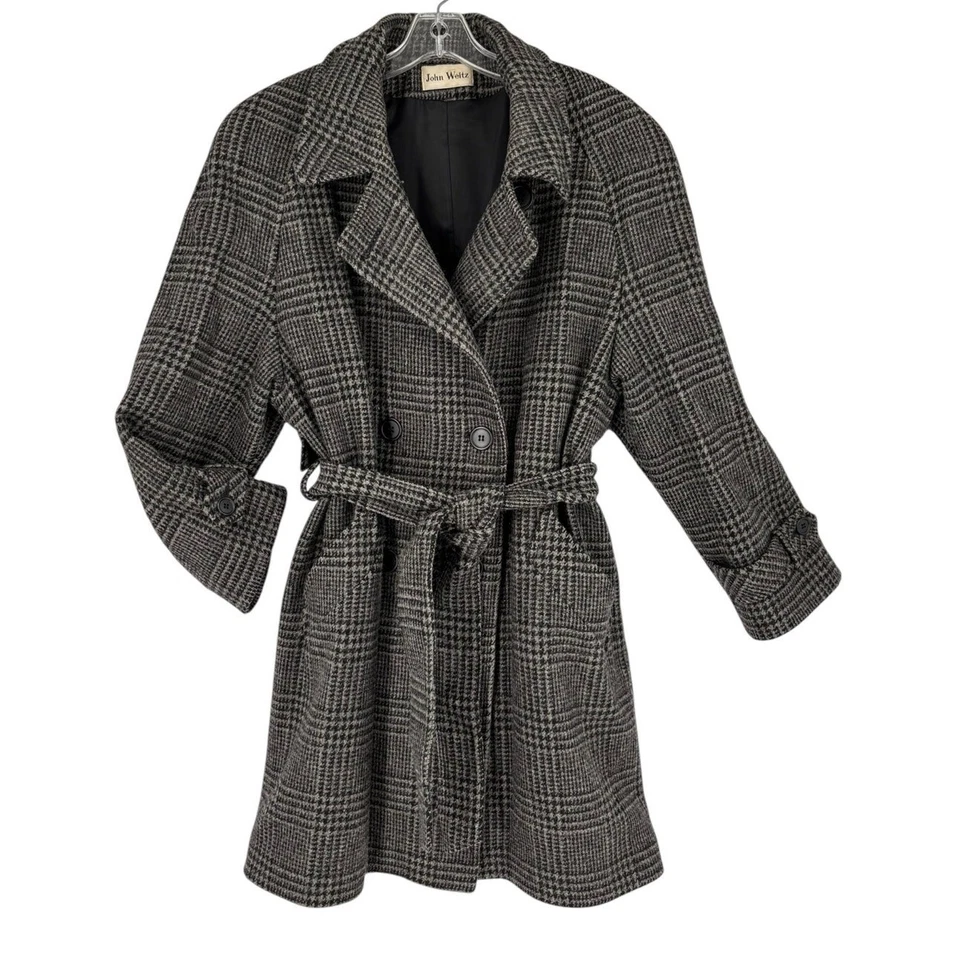Vintage John Weitz 100% Pure Wool Trench Coat Glen Plaid Mens Old Money Classic - Image 2 of 4