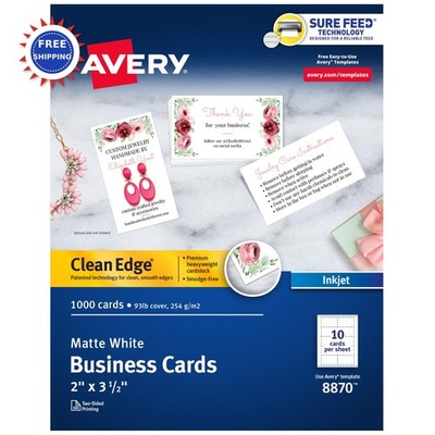 Printable Business Cards Avery 1000 Blank Inkjet 2 x 3.5 Clean Edge Sure Feed