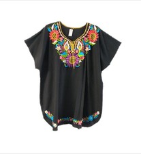 Blusa para mujer mexicana bordada girasol campesina plus top 3XL negra