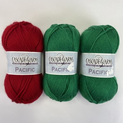 3 - Cascade PACIFIC Solids  Green & Red ~ SW Merino Wool / Acrylic Blend 213 yds