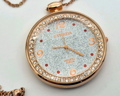 Strada Taschenuhr Glitzereffekt Zifferblatt 18k IP Beschichtung Roségold Gehäuse & Kette