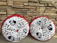 VTG Disney 101 Dalmatians SET  Two Round Throw Couch/Bed 21” Pillows Puppies Red