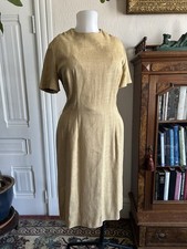Vintage 1960s 50s Wiggle Pencil Cocktail Dress Silk Linen Texture Waist 32" VTG