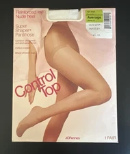 Vintage JC Penney Control Top Super Shaper Pantyhose Size Average - White