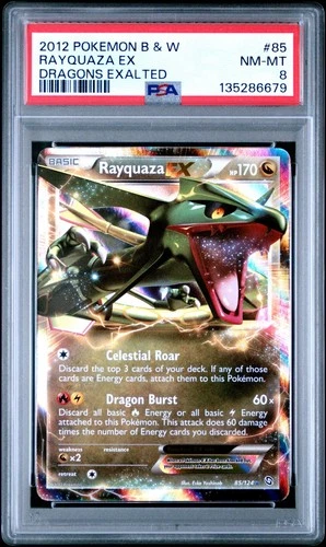 2012 POKEMON B & W DRAGONS EXALTED RAYQUAZA EX #85/124 ULTRA RARE HOLO PSA 8 B
