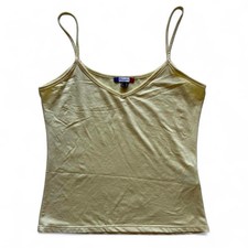 Vintage Y2K Yellow Cami Top Axara Paris Made France Stretch Spaghetti Strap