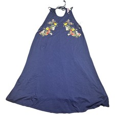 Alya Dress Women’s Made In USA Festival Medium Blue Embroidered Cottagecore Boho
