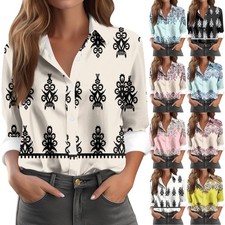 Women's Long Sleeve Buttoned Floral Print Casual Shirt Top
