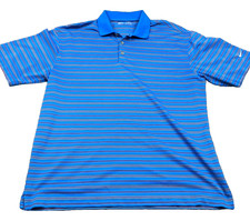 Nike Golf Dri Fit Mens Polo Shirt Sz L Blue w Red Black Stripes Short Sleeve
