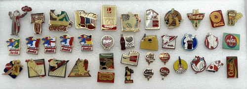 Mixed Lot Of 39 Coca -Cola Related Pins ~ Some Vintage ~ Polar Bear + Others