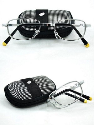 Kompakte faltbare silberne Lesebrille mit Goldspitze Etui, Gürtelschlaufe RG8A