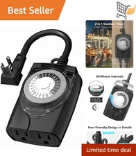 Outdoor Timer Mechanical 24 Hour Waterproof Plug In For Pool Light Decor