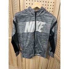 Kids Nike Dri Fit Full Zip Hoodie Gray Heathered White Logo Athletic Size L