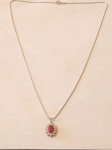 Sterling Silver Ruby CZ Pendant Snake Chain Necklace Hallmarked 1.8g 20 inch