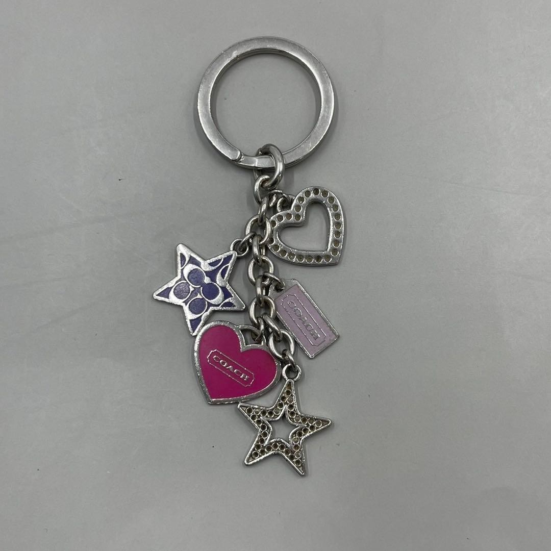 Coach Heart Star Pink Purple Hangtag Keychain Keyring Bag Charm Silver Cute Auth