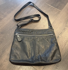 Margot New York Black Pebbled Leather Shoulder Crossbody Bag Medium Size